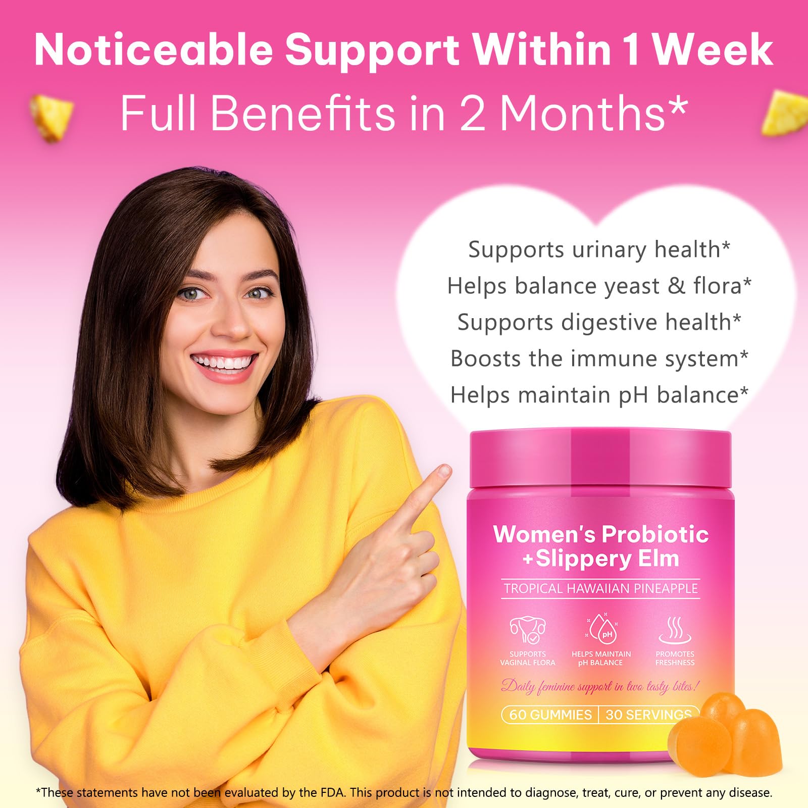 WeiWeiLa Feminine Probiotics Gummies for Women Probiotic Gummies with Slippery Elm | Natural Pineapple Flavor | Supports Feminine pH Balance & Comfort | 60 Vegan Gummie for Daily Wellness WeiWeiLa Au supplements