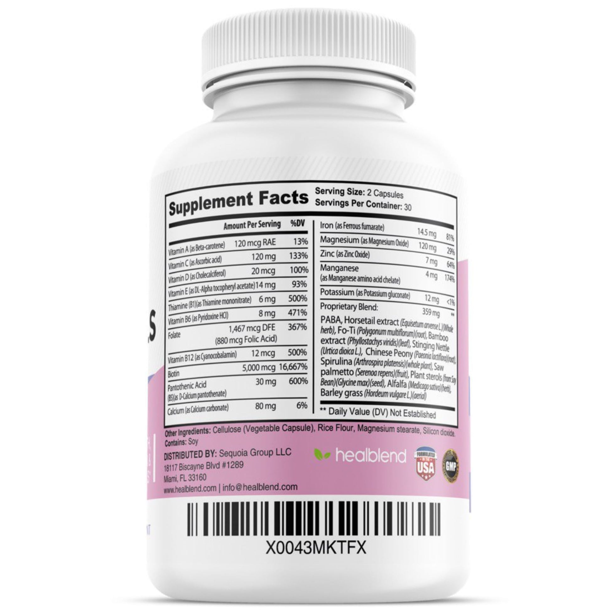 healblend Hair Skin and Nails Vitamins for Women with Biotin 5000 mcg, Iron and Manganese | Vegan, Non-GMO | 60 Capsules healblend Au supplements