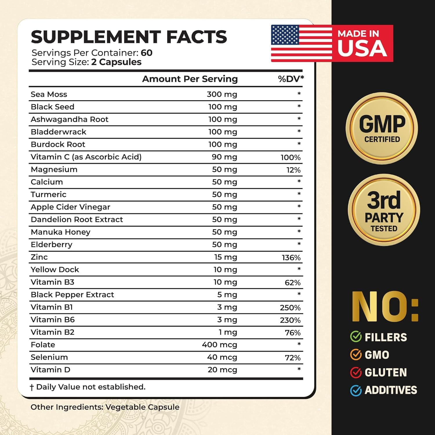 Alpha Tribe Multivitamin for Men with Sea Moss, Black Seed Oil, Ashwagandha, Turmeric, Bladderwrack, Burdock, Vitamin C, Elderberry, Manuka | Daily Vitamins & Minerals Supplement Capsules - 240 Count Alpha Tribe Au supplements