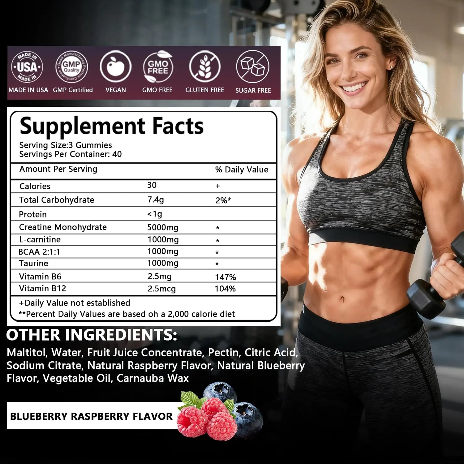 Crasye Creatine Gummies Complex 8000mg for Men and Women Creatine Monohydrate Gummy with BCAA Taurine for Muscle Strength and Energy Boost Sugar Crasye Au supplements