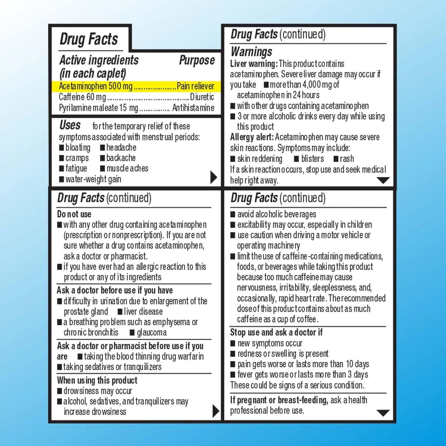 Quality Choice Menstrual Complete Max Strength Period Pain Relief, 500 mg of Acetaminophen, 60mg of Caffeine, 15mg of Pyrilamine Maleate, Cramps, Bloating, Headache. 24 Count. Quality Choice Au supplements