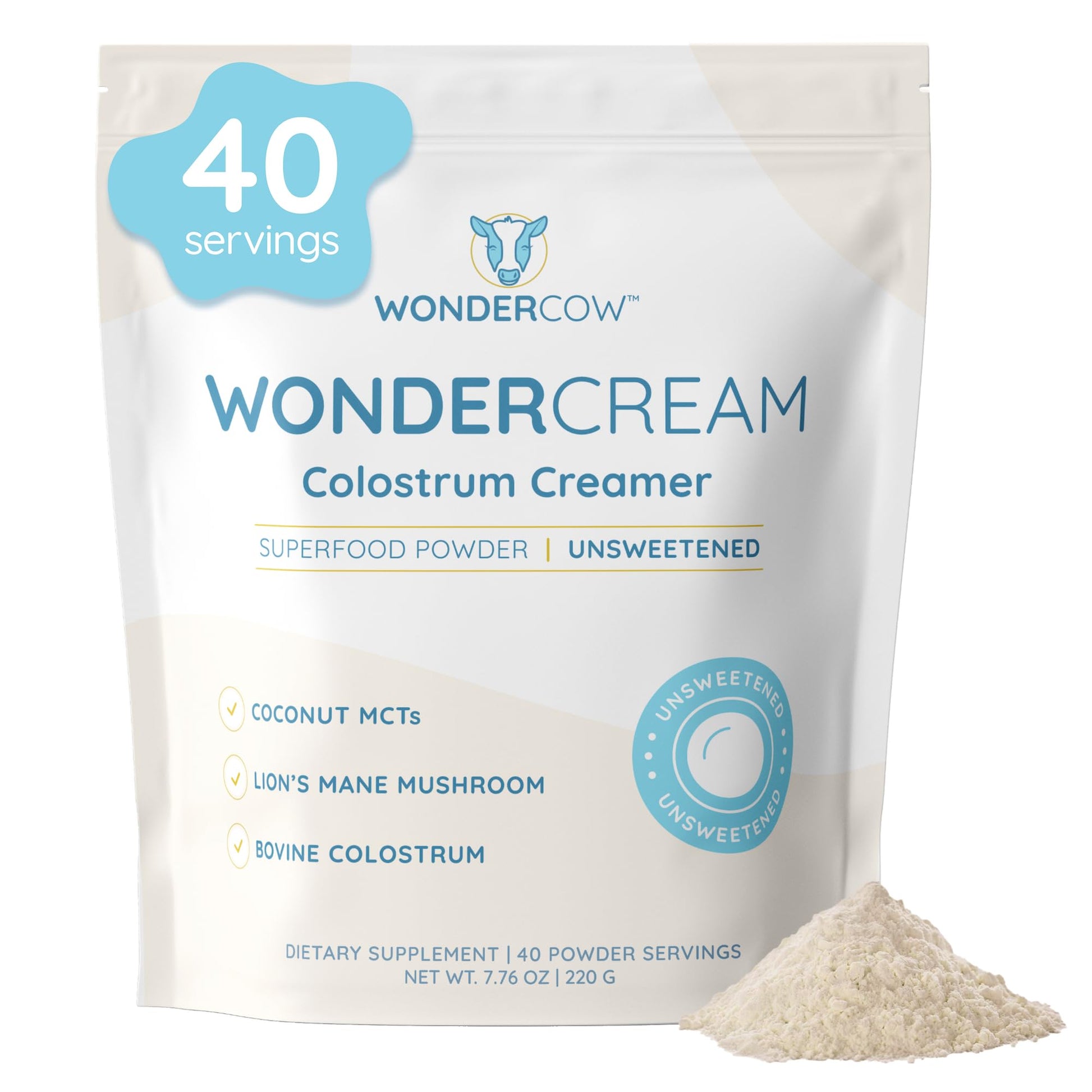WONDERCOW Bovine Colostrum Superfood Creamer Supplement Powder w/Organic Lions Mane Mushroom & Coconut Milk Powder MCTs | Functional Sugar Free Keto Coffee, Smoothie & Drink Mix Unsweetened WONDERCOW Au supplements