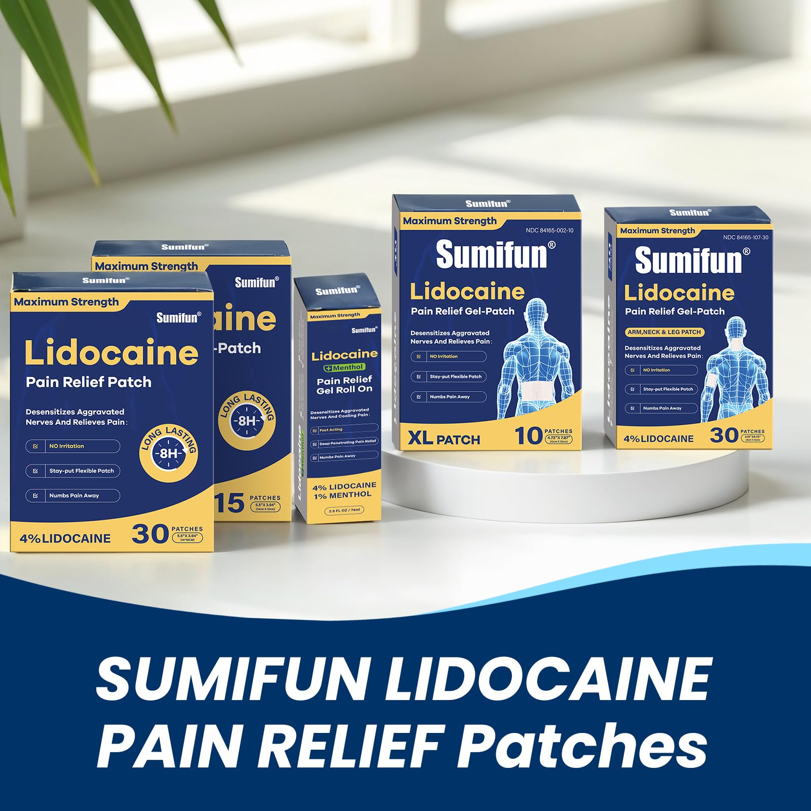 Sumifun 4% Lidocaine XL Pain Patches | Extra Large 4.72"x7.87" for Full Back & Thigh Coverage | Maximum Strength OTC Numbing | 8-Hour Medical Adhesion (X-Large, Count, 10) Sumifun Au supplements