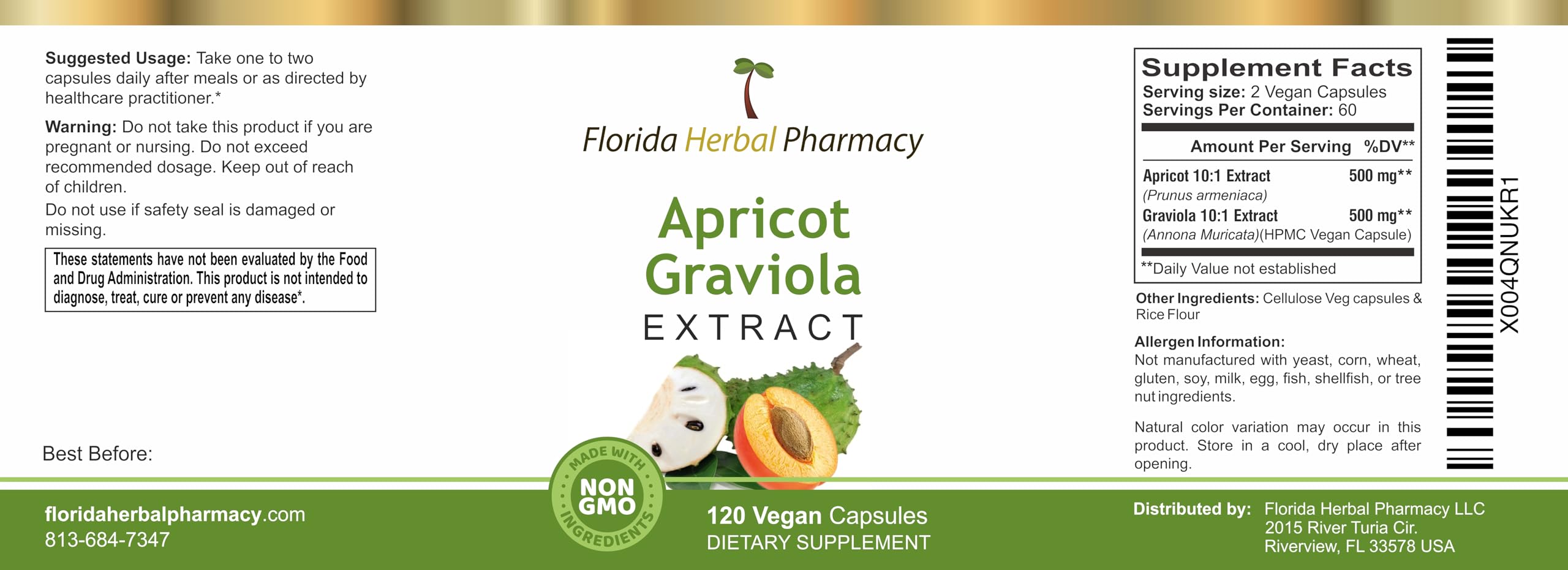 Florida Herbal Pharmacy, Apricot-Graviola Supplement Capsules 10:1 (120 Capsules), 1000 mg Serving (Pack of 1) Florida Herbal Pharmacy Au supplements