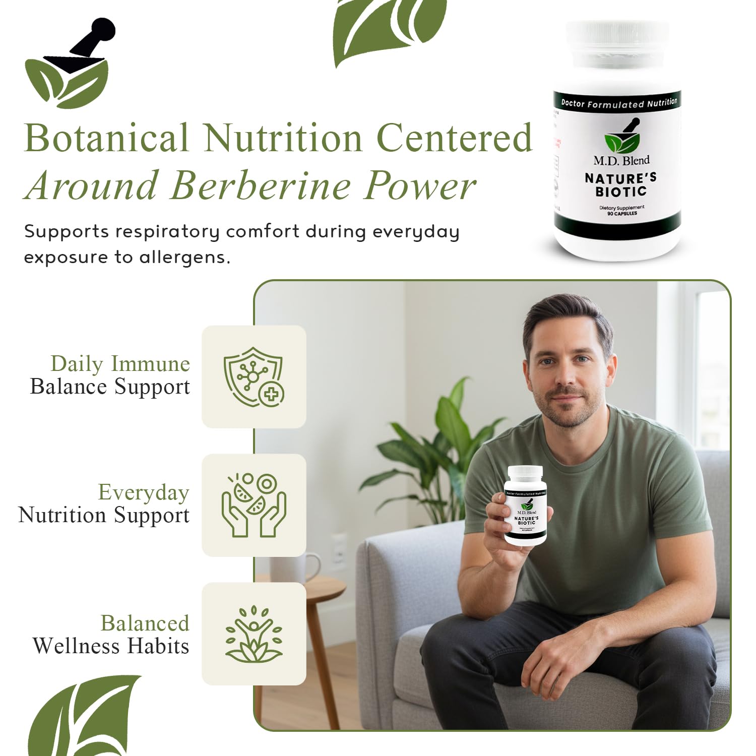Nature’s Biotic Berberine Supplement for Daily Wellness Support with Blend of Oregano, Garlic, Vitamins C & B6, Magnesium, and Zinc, 90 Capsules (Pack of 1) M.D. Blend Au supplements