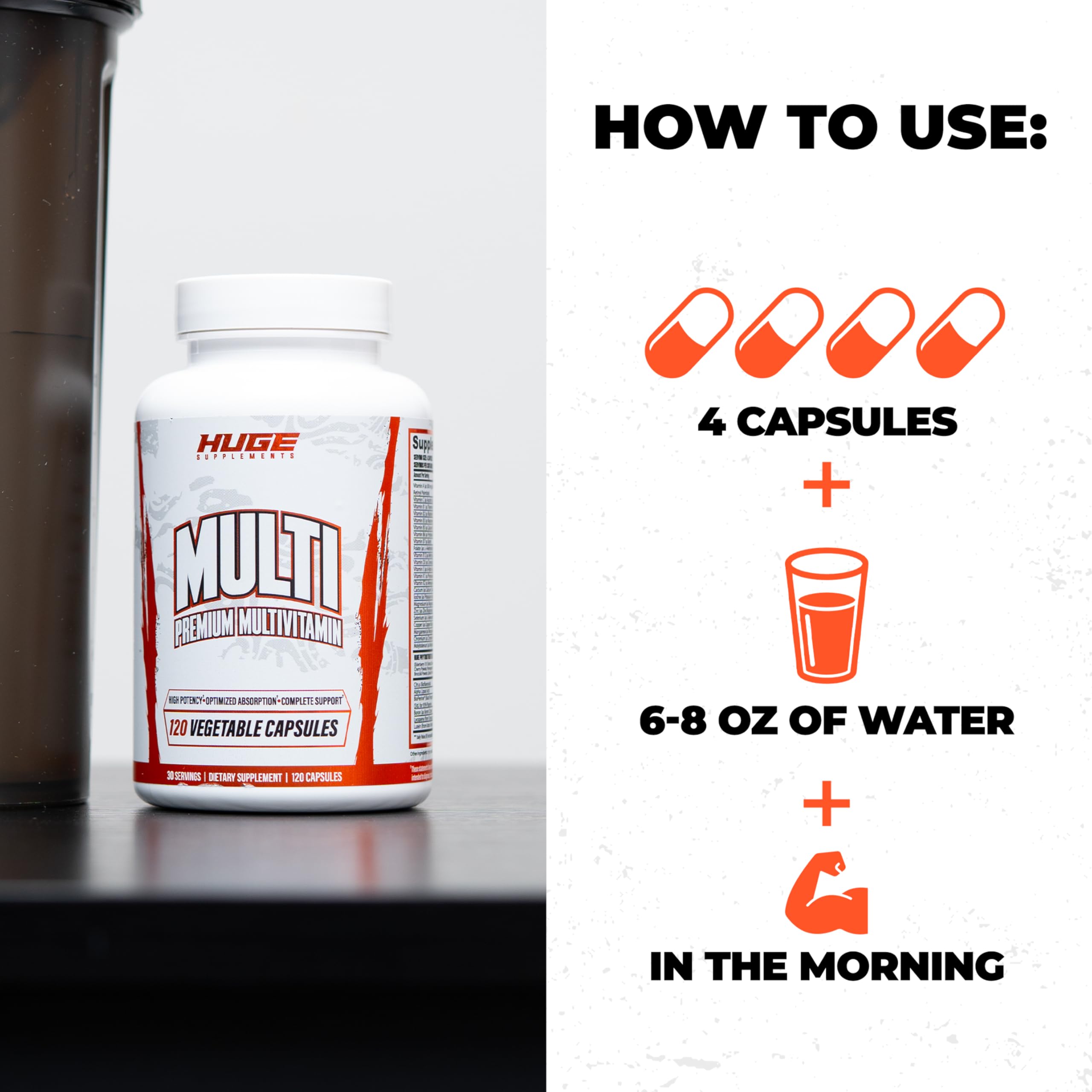 Huge Multi, Multivitamin for Men, High-Performance All-in-One Formula for Athletes & Bodybuilding, Vitamin & Mineral Replenishment, Supports Immune System & Healthy Hormone Levels (120 Capsules) Huge Supplements Au supplements