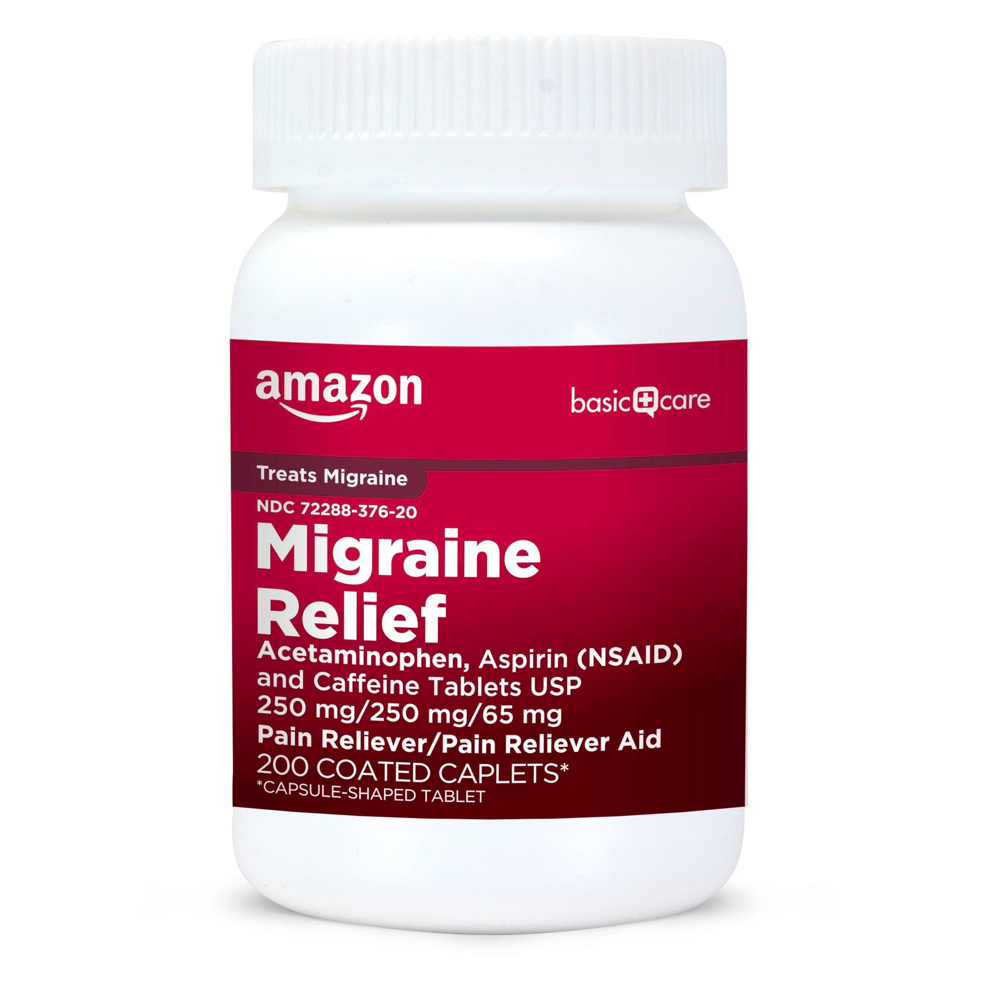 Amazon Basic Care Migraine Relief Acetaminophen, Aspirin (NSAID) and Caffeine Tablets, Pain Reliever/Pain Reliever Aid, 200 Count Amazon Basic Care Au supplements