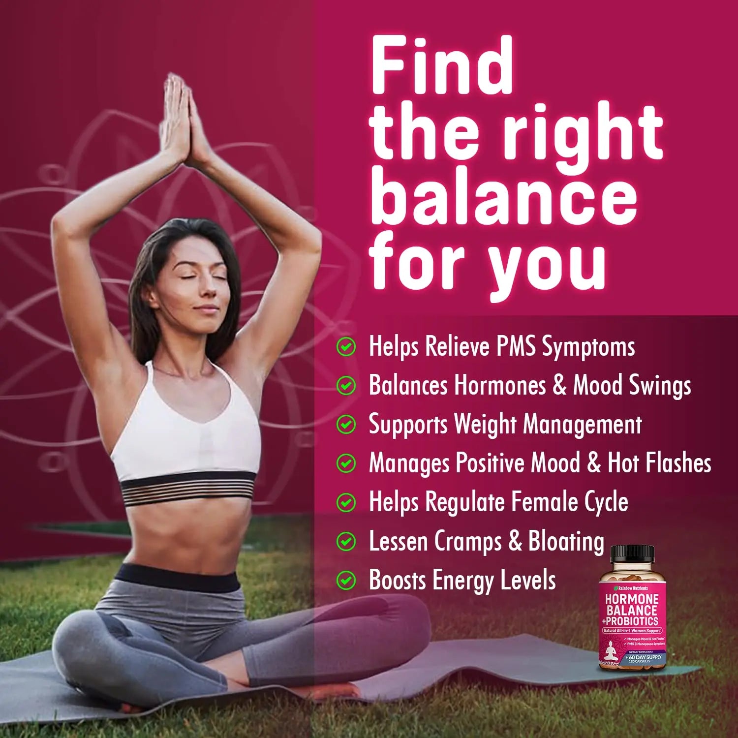 Hormone Balance + Probiotics for Women (3450mg) Natural Relief for Menopause Rainbow Nutrients, LLC Au supplements