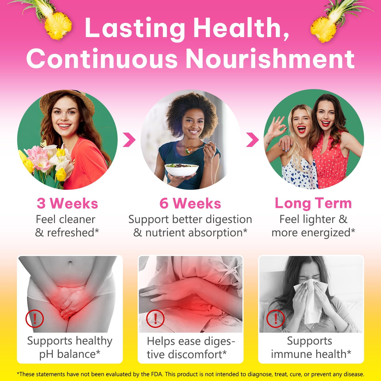 KITNOBLIS Feminine Probiotic Gummies with Slippery Elm- Pineapple Gummies for Women pH Balance, Gut Health & Immune Supports | with Prebiotics & Lactobacillus Blend (60 Gummies) KITNOBLIS Au supplements