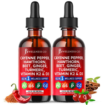 Cayenne Pepper Supplement Liquid Drops + Hawthorn Berry, Vitamin D3 K2 Beet Root Powder, Ceylon Cinnamon, Turmeric Curcumin, Organic Panax Ginseng - 4oz JB Wellness Co Au supplements