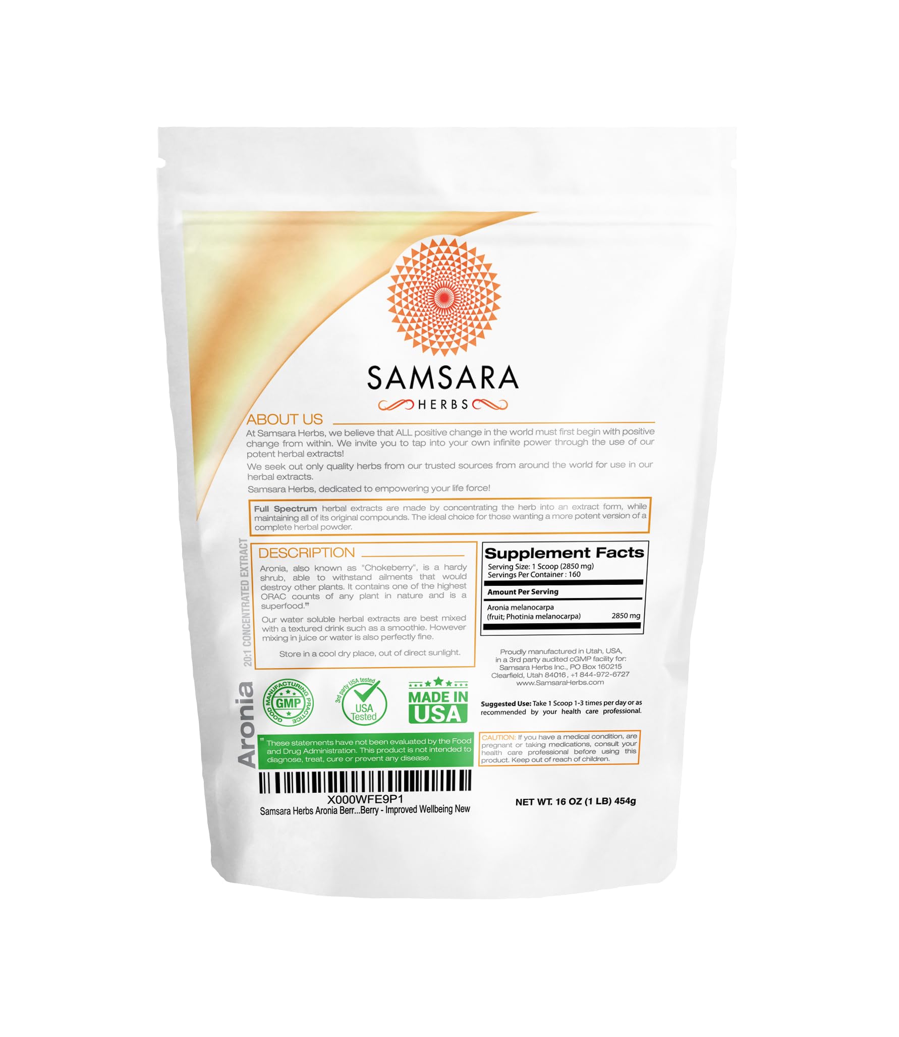 Samsara Herbs Aronia Berry 20:1 Extract Powder (16oz/454g) - Antioxidant, Flavonoids and Polyphenols Supplement - High ORAC - Native American Berry - Improved Wellbeing Samsara Herbs Au supplements