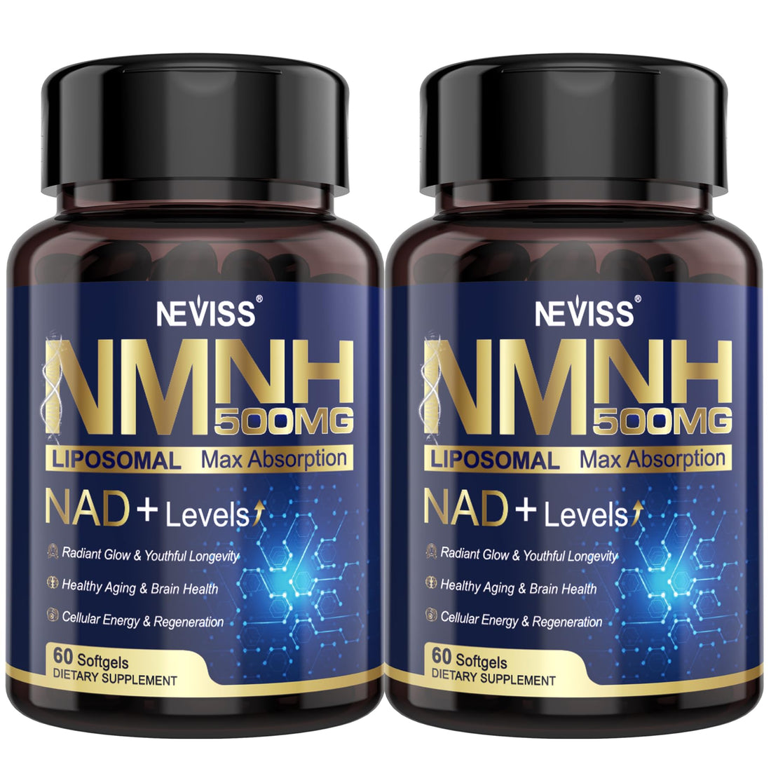 2Pack NAD+ Supplement, Next-Gen NMNH Liposomal 500mg, NR NMN Supplement Alternative, High Absorption NAD+ with Curcumin, Niacinamide for Cellular Energy, DNA Repair, Healthy Aging, 120 Softgels NEVISS Au supplements