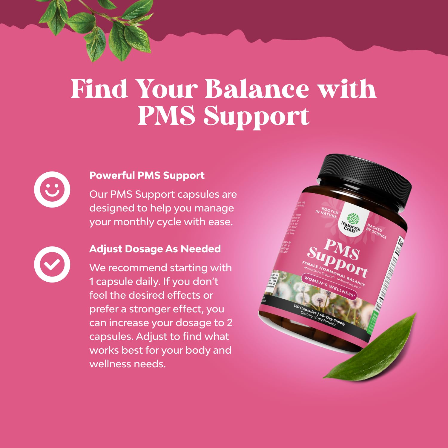 PMS Support Supplement for Women – Hormone Balance for Women & Menstrual Discomfort with DIM, Chasteberry, Black Cohosh & Ashwagandha - for Period Cramps Ease, Menopause Bloating, Mood Swing – 120 Ct Natures Craft Au supplements