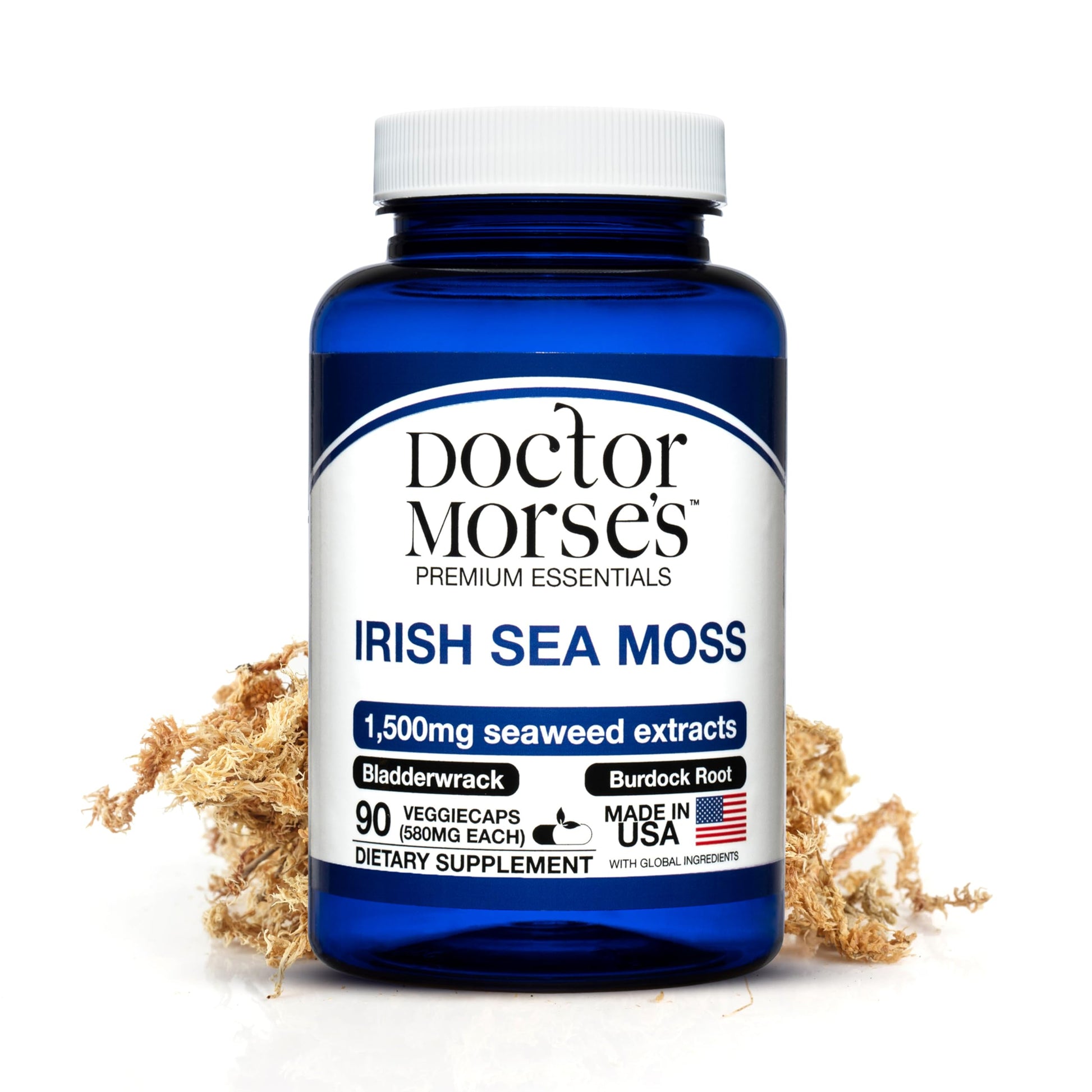 Irish Sea Moss Advanced Supplement Capsules 1500mg, Ultra Potent Seamoss Advanced with Bladderwrack & Burdock Root, Made in FDA-Registered, NSF-Certified Facility, Overall Health Support, 90 Capsules Doctor Morse's Au supplements