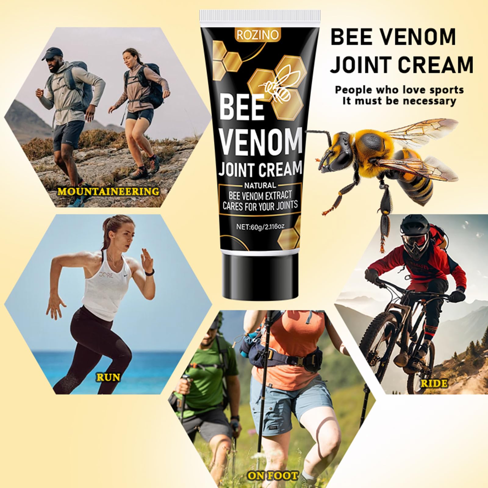 Bee Venom Joint Cream for Knees & Joints - Lightweight Moisturizing Cream for Dry Skin, Fast Absorbing & Non-Greasy Formula - Supports Comfortable Movement (2.116OZ) Generic Au supplements