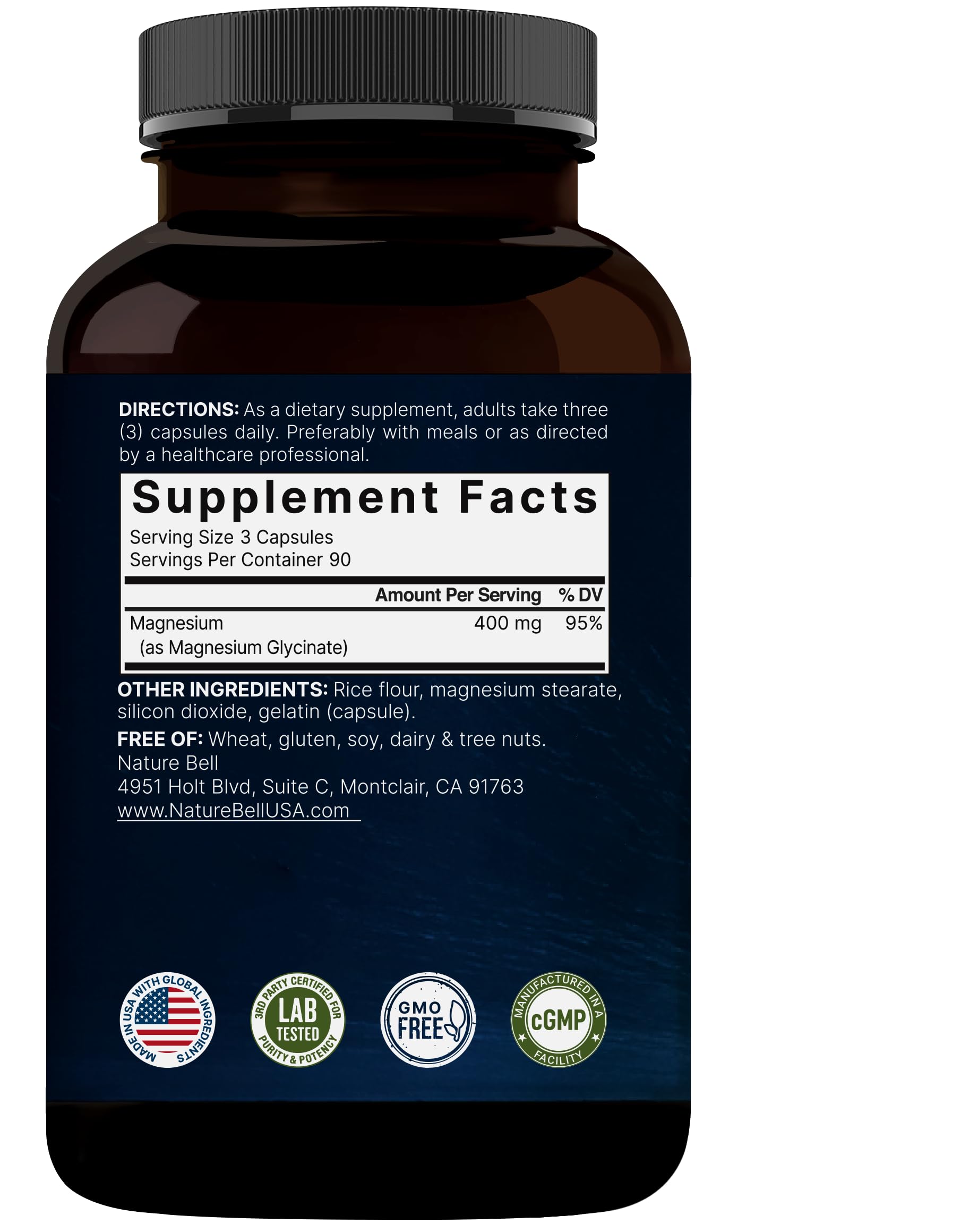 NatureBell Magnesium Glycinate 400mg Elemental, 270 Capsules | 100% Chelated for High Absorption | Supports Muscle, Bone & Heart Health | Non-GMO, Gluten-Free, Vegan NatureBell Au supplements