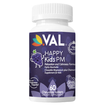 VAL Kids PM Magnesium Gummies | Sugar-Free Chewable Tablets with Chamomile, Magnesium Glycinate + Citrate + Taurate | Vitamin B6 & C | Natural Grape Flavor | Sleep & Calm Support | 60 Ct | Ages 4+ VAL Au supplements