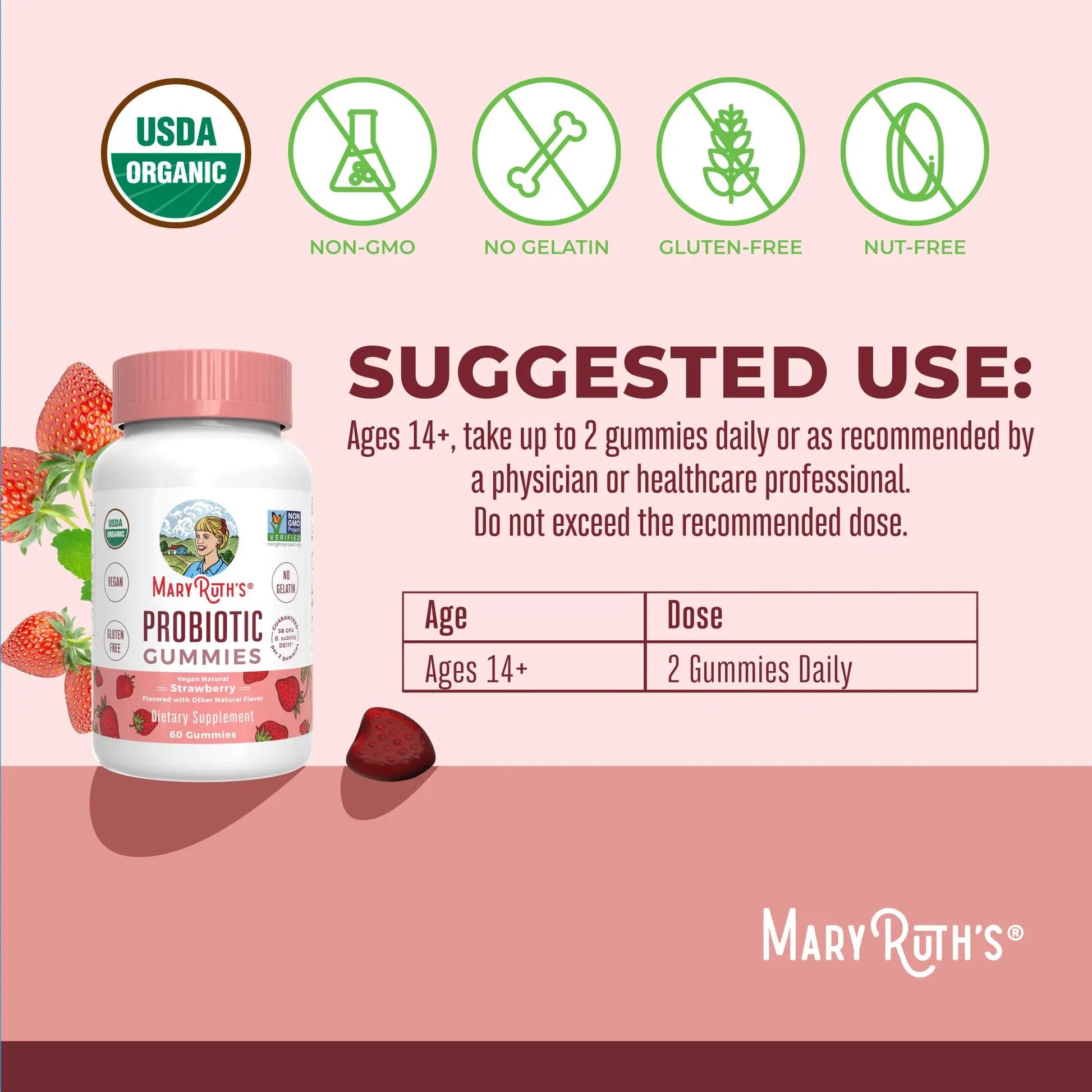 MaryRuth Organics USDA Organic Probiotic Gummies |Probiotics forWomen & Men Digestive Health & Gut Comfort Supplement 5 Billion CFU | Immune & Digestive Support | Vegan | Non-GMO | 60 Count MARYRUTH'S Au supplements