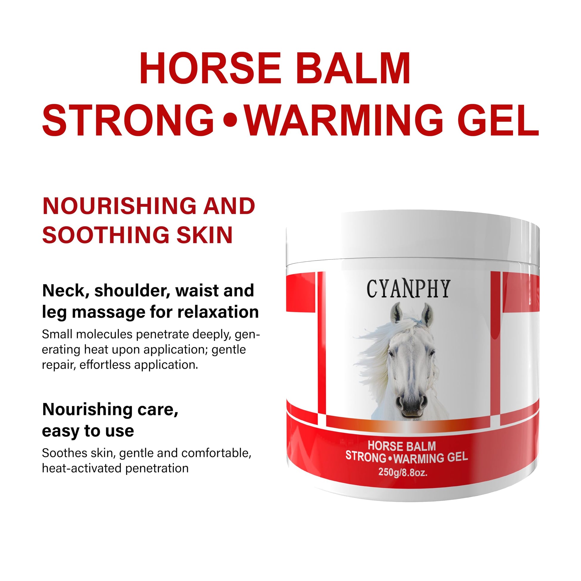 CYANPHY 250g Unisex Adult Extra Strong Horse Balm Joint Massage Cream with Fresh Scent for Muscle & Joint Massage Body for Warming Massage Gel for Hands, Feet, Legs, Knees, Waist for People CYANPHY Au supplements
