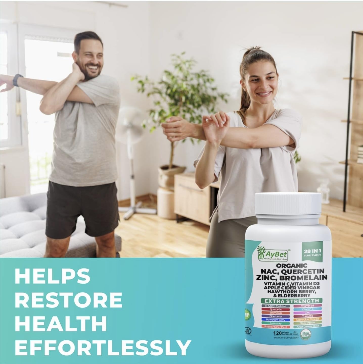 NAC-n-acetyl cysteine- Quercetin Zinc Bromelain Supplement | Extra Strength with Vit C, D3, Apple Cider Vinegar, Elderberry, Hawthorn Berry, Turmeric | Immune Support|120 Vegan Capsules | USDA Organic AyBet Au supplements