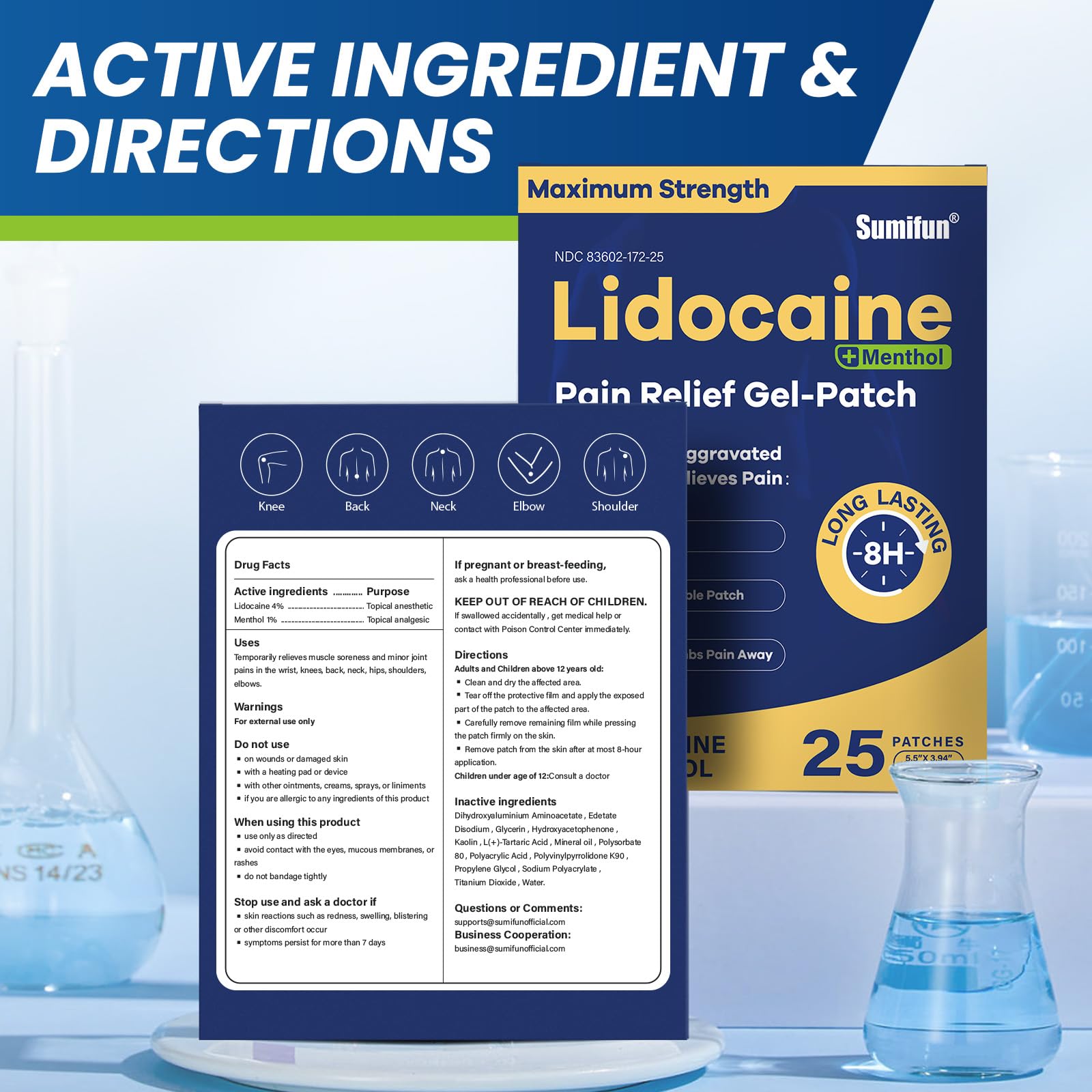 Sumifun Lidocaine Pain Relief Patches - Fast, Targeted Therapy Simple Backache, Soreness, Sprain, Joint Pain with Maximum Strength 4% Lidocaine and 1% Menthol (Large, Count, 25) Sumifun Au supplements