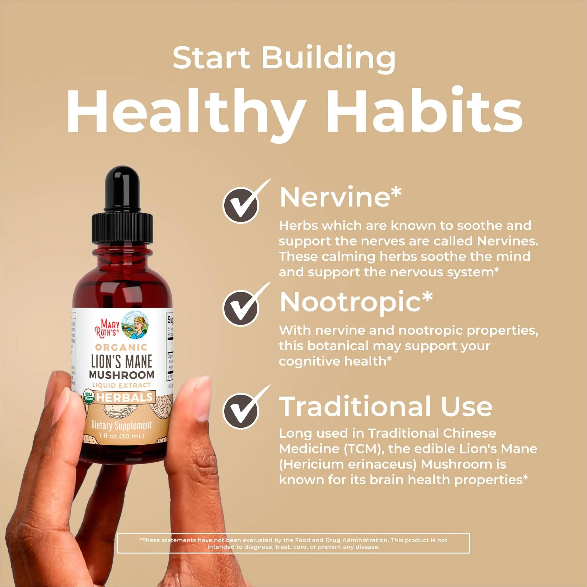 MaryRuth Organics Lions Mane Mushroom Supplement, Up to 1 Month Supply, Nootropic USDA Organic Lions Mane Extract Nervine Herbal Liquid Drops, Brain Health Non-GMO MARYRUTH'S Au supplements