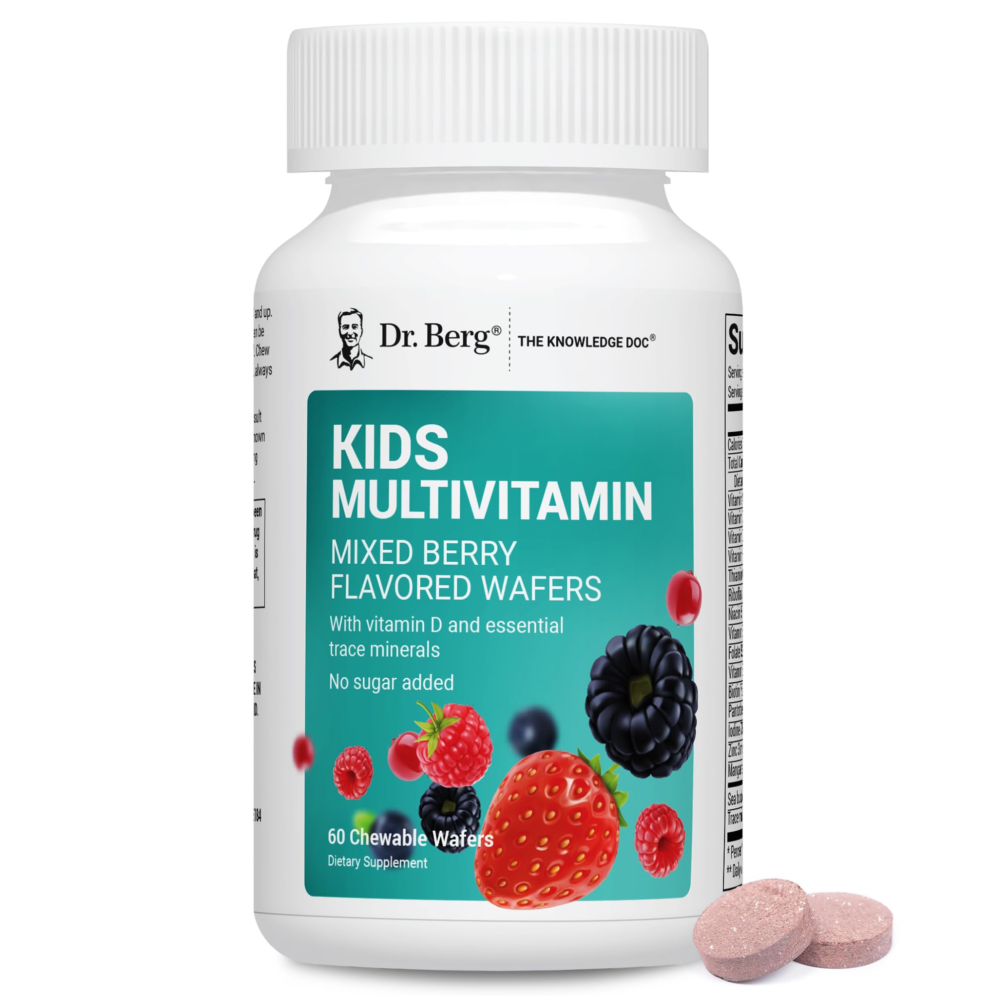 Dr. Berg Kids Chewable Multivitamins (NOT Sweetened w/Sugar) - Daily Multivitamin for Kids that Includes 20 Nutrients & Trace Mineral Complex - Mixed Berry Chewable Vitamins for Kid - Red Wafers Dr. Berg Nutritionals Au supplements