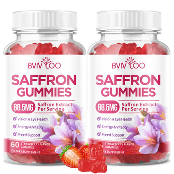 Saffron Gummies for Adult Kids, 10-IN-1 Formula with Saffron 88.5mg, Vitamins D3 & B6, Magnesium, Zinc, Ashwagandha, L-Theanine, St. John's Wort - Supports Mood & Focus, Strawberry Flavor, 60 Count BVIVLOO Au supplements