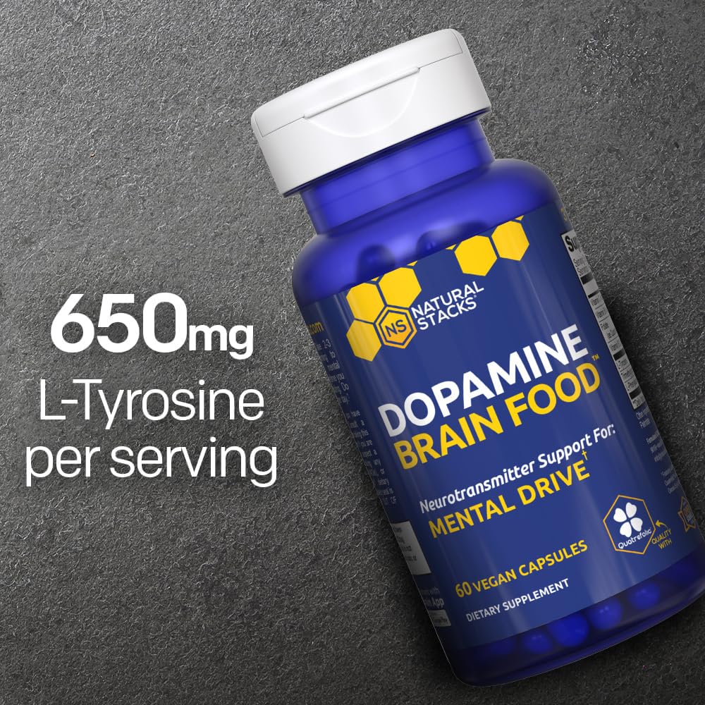 NATURAL STACKS Dopamine Brain Food - 650mg L-Tyrosine Supplement - Dopamine Supplement for Focus & Mental Drive - Supports Mental Energy - Neurotransmitter Support with B Vitamins - 60 Capsules NATURAL STACKS Au supplements