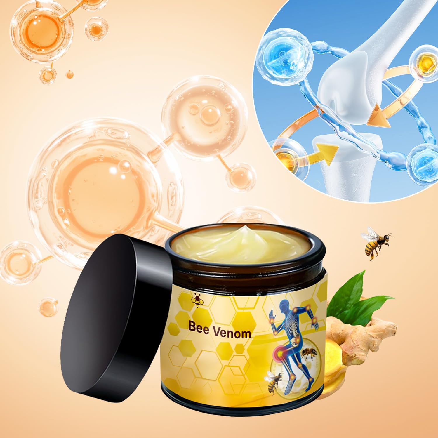 2 Pcs Bee Venom Cream, Professional Bee Venom Cream, Natural Joint Gel, for Neck,Waist,Back Hand Feet and Leg LinTsing Au supplements