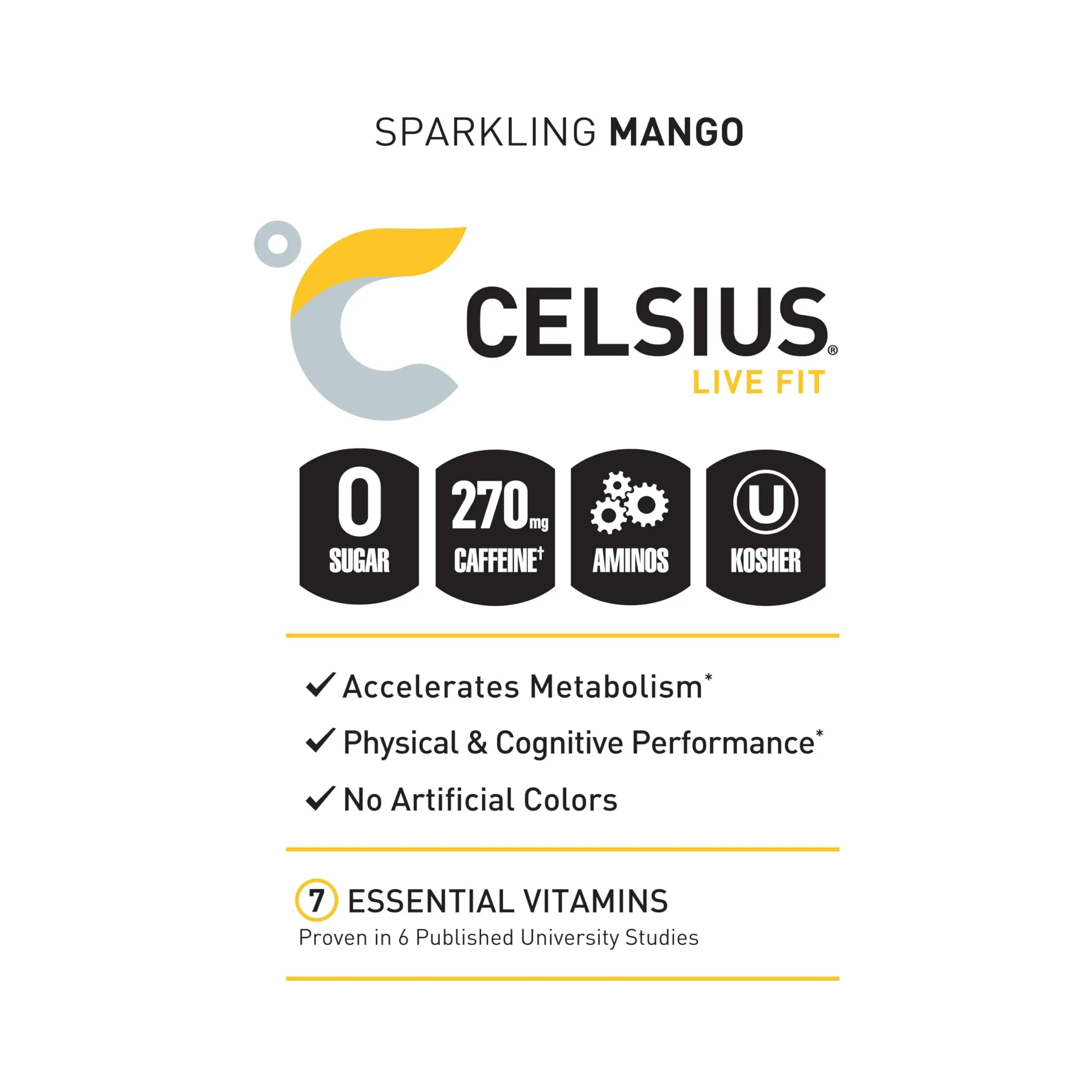 CELSIUS ESSENTIALS, Sparkling Mango Tango, Performance Energy Drink 16 Fl Oz CELSIUS Au supplements