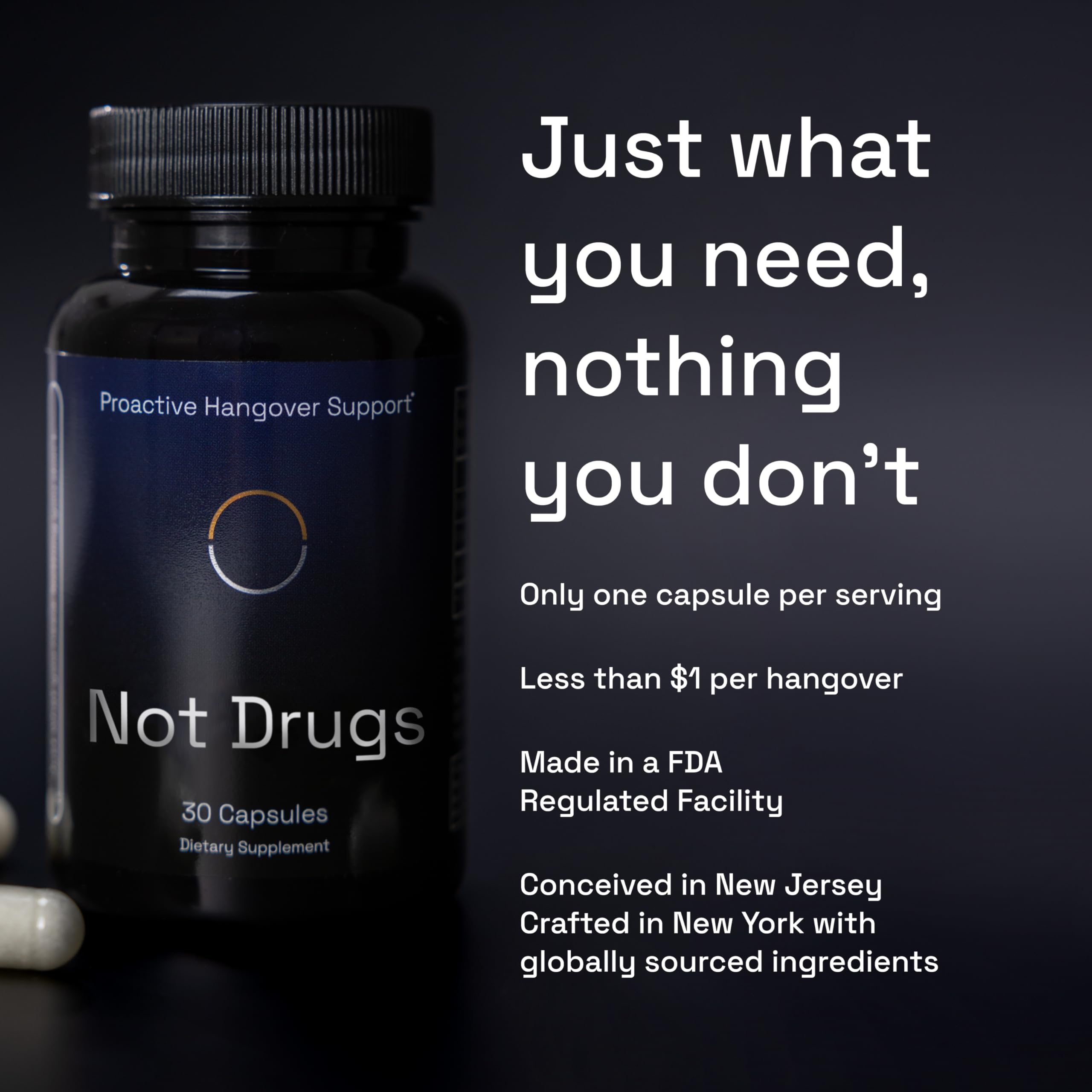 Not Drugs Proactive Hangover Support that Actually Works | Effective, Affordable & Backed by Science | 30 Capsules | 30 Doses | L-Cysteine, Vitamin B6, Vitamin C Not Drugs Au supplements