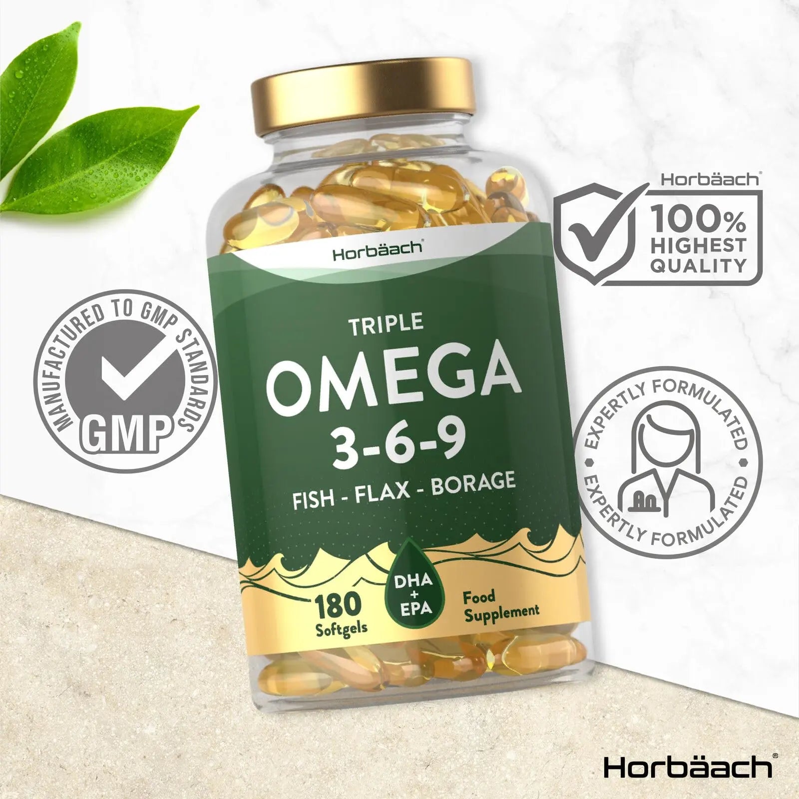 Triple Omega 3 6 9 Capsules | 180 Count | High Strength Supplement with DHA Horbäach Au supplements