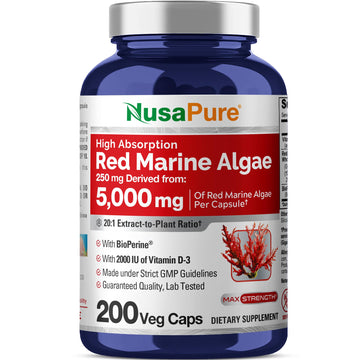NusaPure Red Marine Algae 20:1 Extract, 250 mg Equivalent to 5,000 mg 200 Veggie Capsules (Non-GMO & Soy Free) Bioperine NusaPure Au supplements