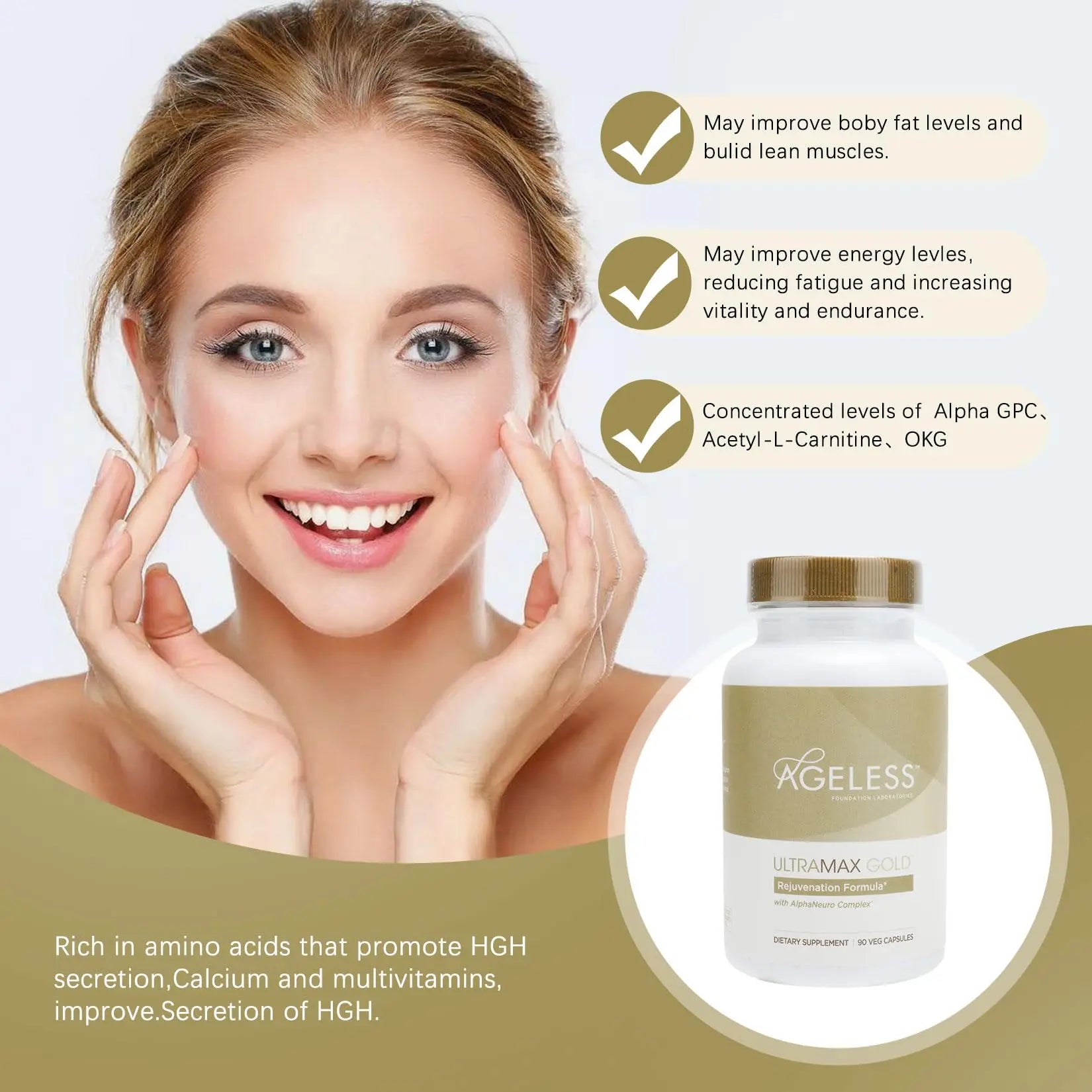 AGELESS™: UltraMAX Gold™ Capsules, HGH Anti-Aging Supplement for Women, Slows Ageless Foundation Laboratories Au supplements