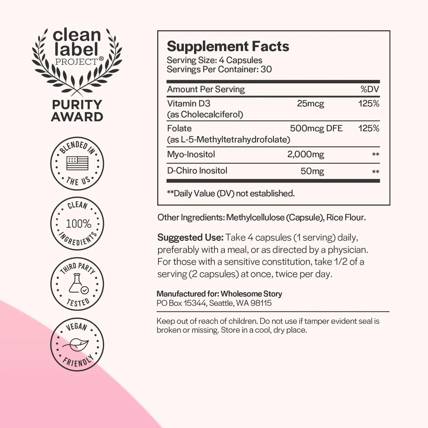 Myo-Inositol & D-Chiro Inositol Capsules with MTHF, Folate, Vitamin D| Support Wholesome Story Au supplements
