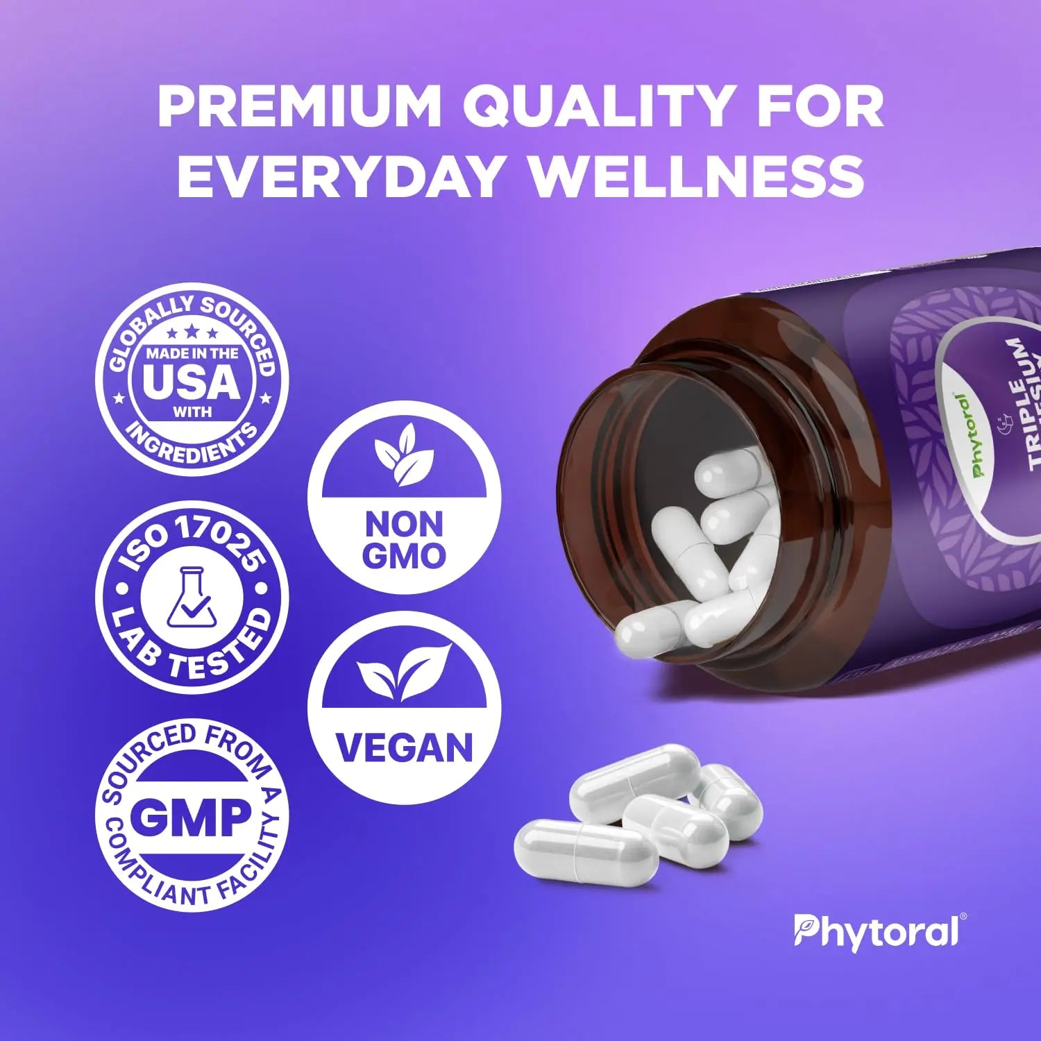 Highly Potent Magnesium Complex Capsules - Triple Magnesium Blend with Taurate Glycinate and Malate - 400mg Supplement Supports Relaxation & Overall Wellness Non-GMO Vegan - 90 Count Phytoral Au supplements