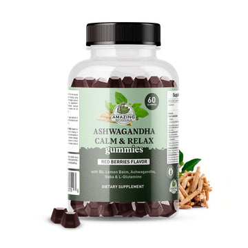 Ashwagandha Calm & Relax Gummies with Vitamin B6, Lemon Balm, GABA & L-Glutamine – 60 Gummies – Red Berries Flavor – Improve Sleep, Stress Relief & Mood – Vegan, Gluten-Free, Non-GMO Amazing Botanicals Au supplements