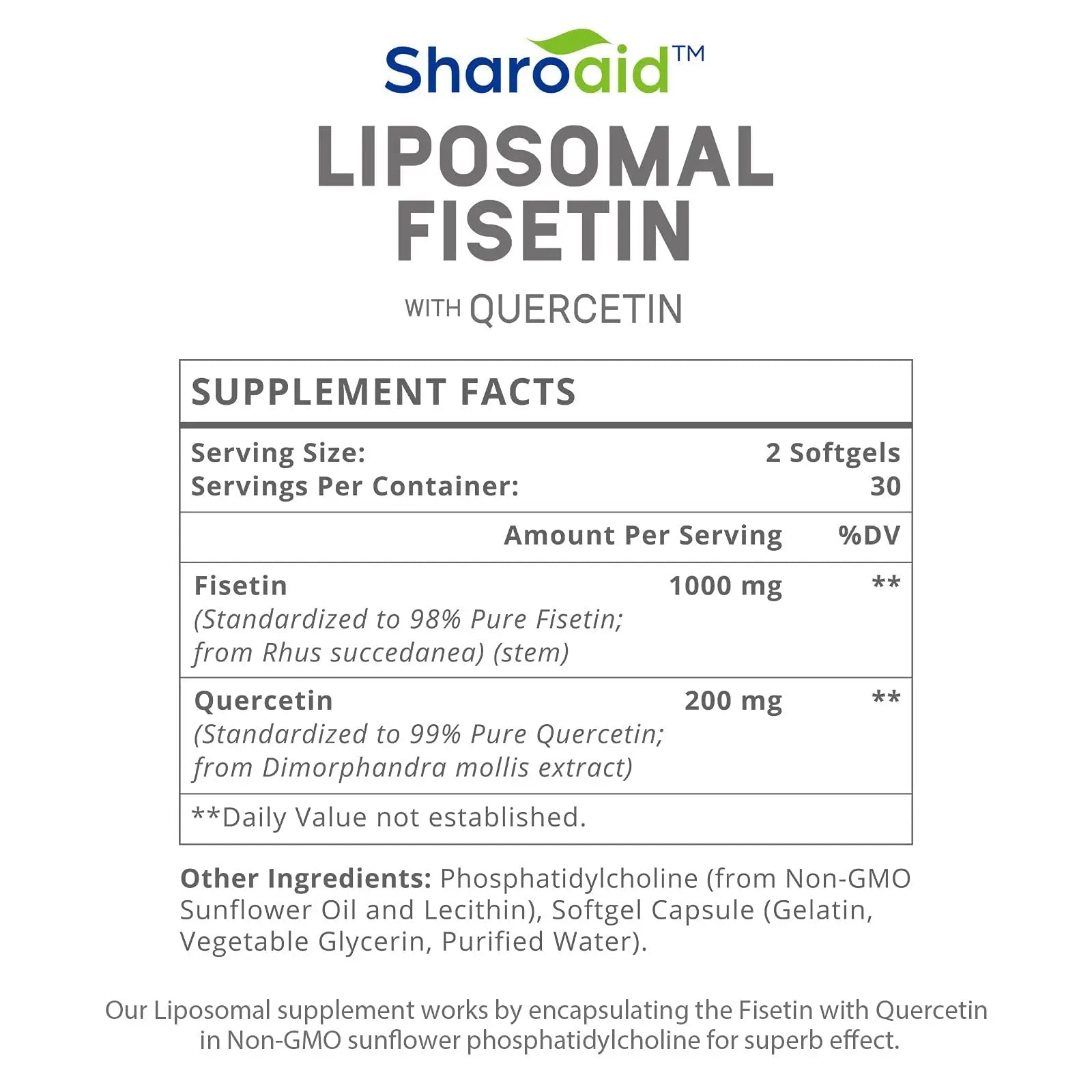 Sharoaid Liposomal Fisetin with Quercetin Supplements 1200 mg per Serving Sharoaid Au supplements