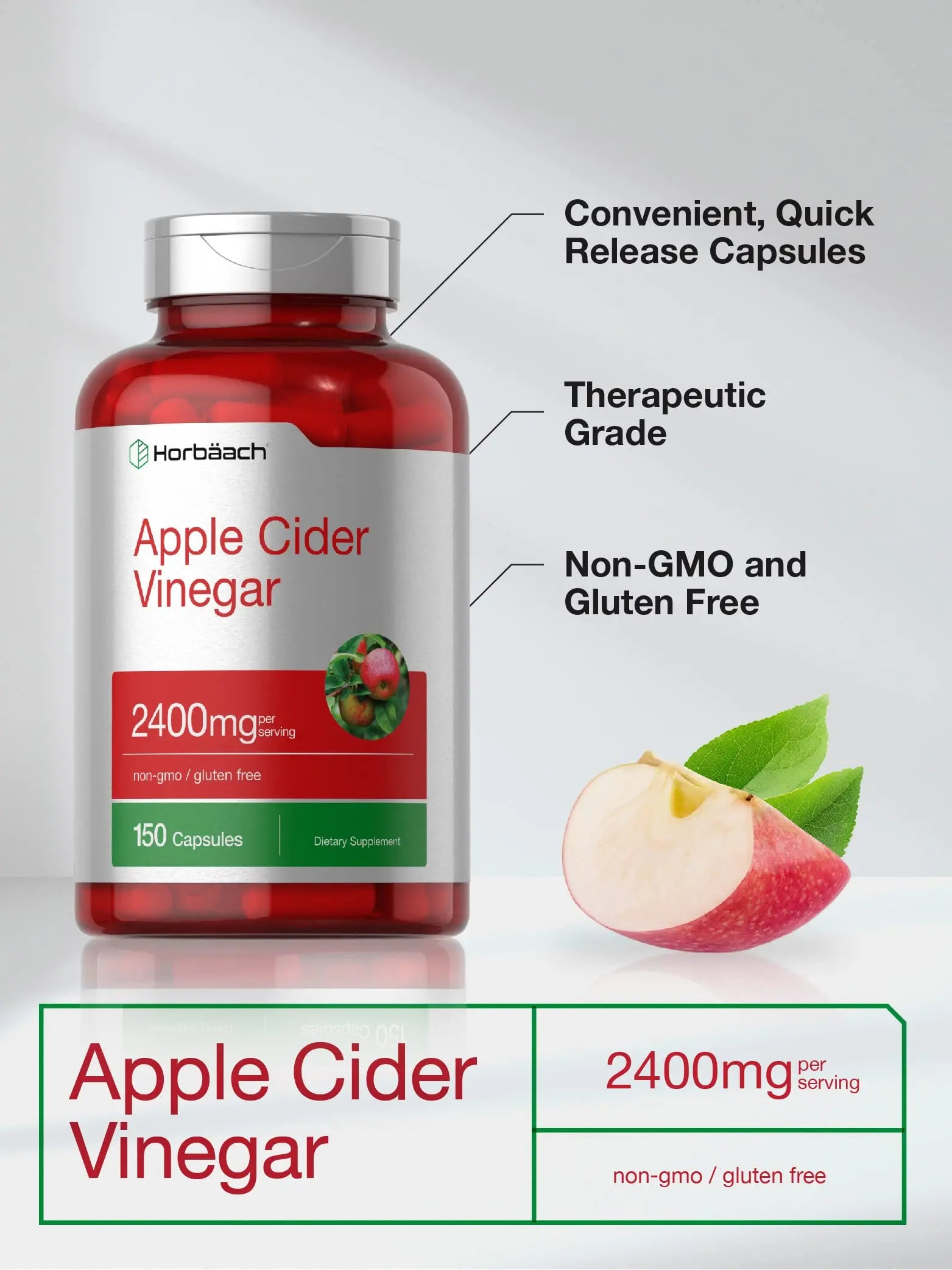 Horbäach Apple Cider Vinegar Capsules | 2400mg | 150 Count | Non-GMO, Gluten Free Supplement Horbäach Au supplements
