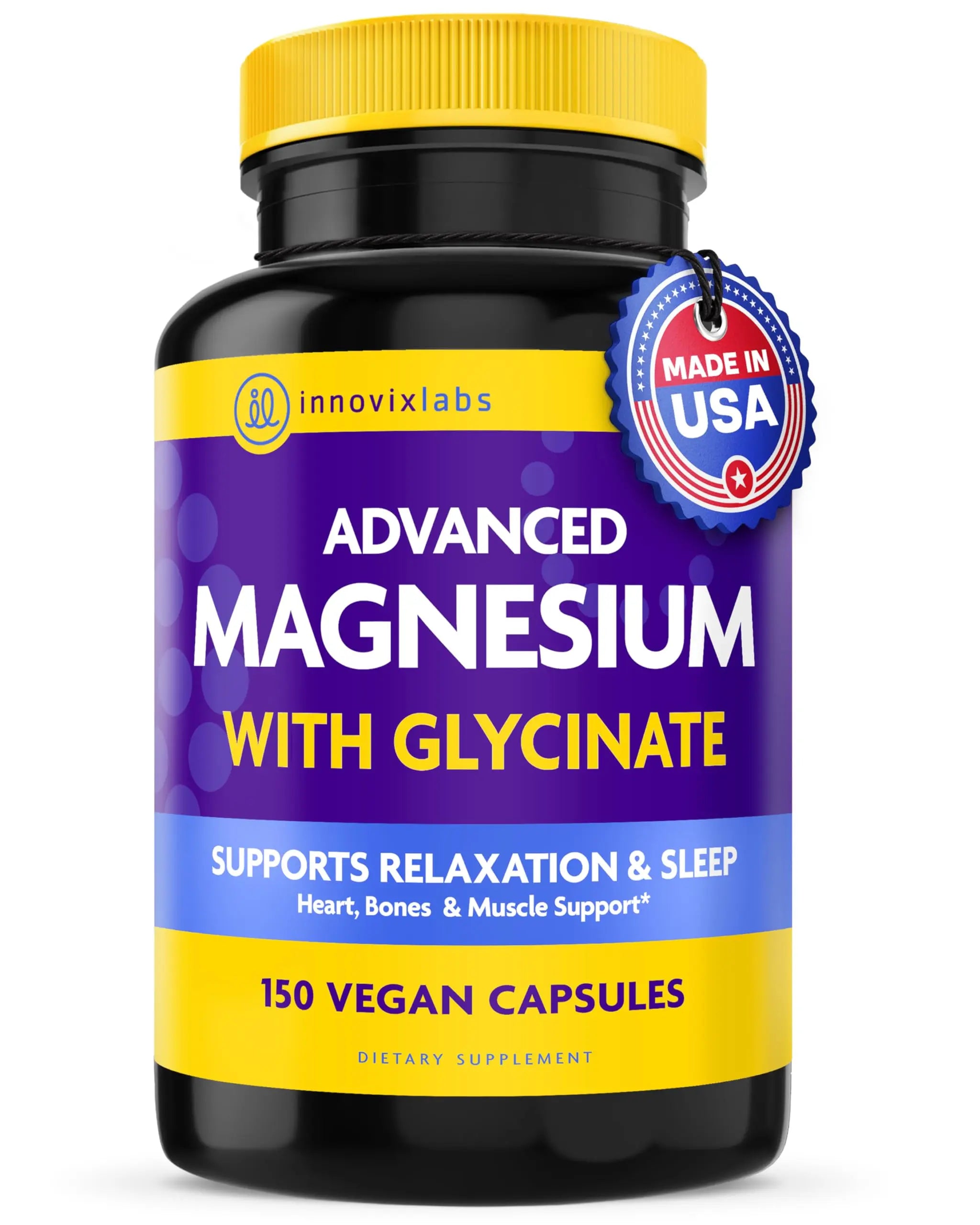 InnovixLabs Advanced Magnesium Capsules - 150 Ct, 210 mg - Chelated Glycinate and Malate - High Absorption, Promotes Relaxation, Bones, Muscle Health, Vegan Malate Sleep Supplement InnovixLabs Au supplements