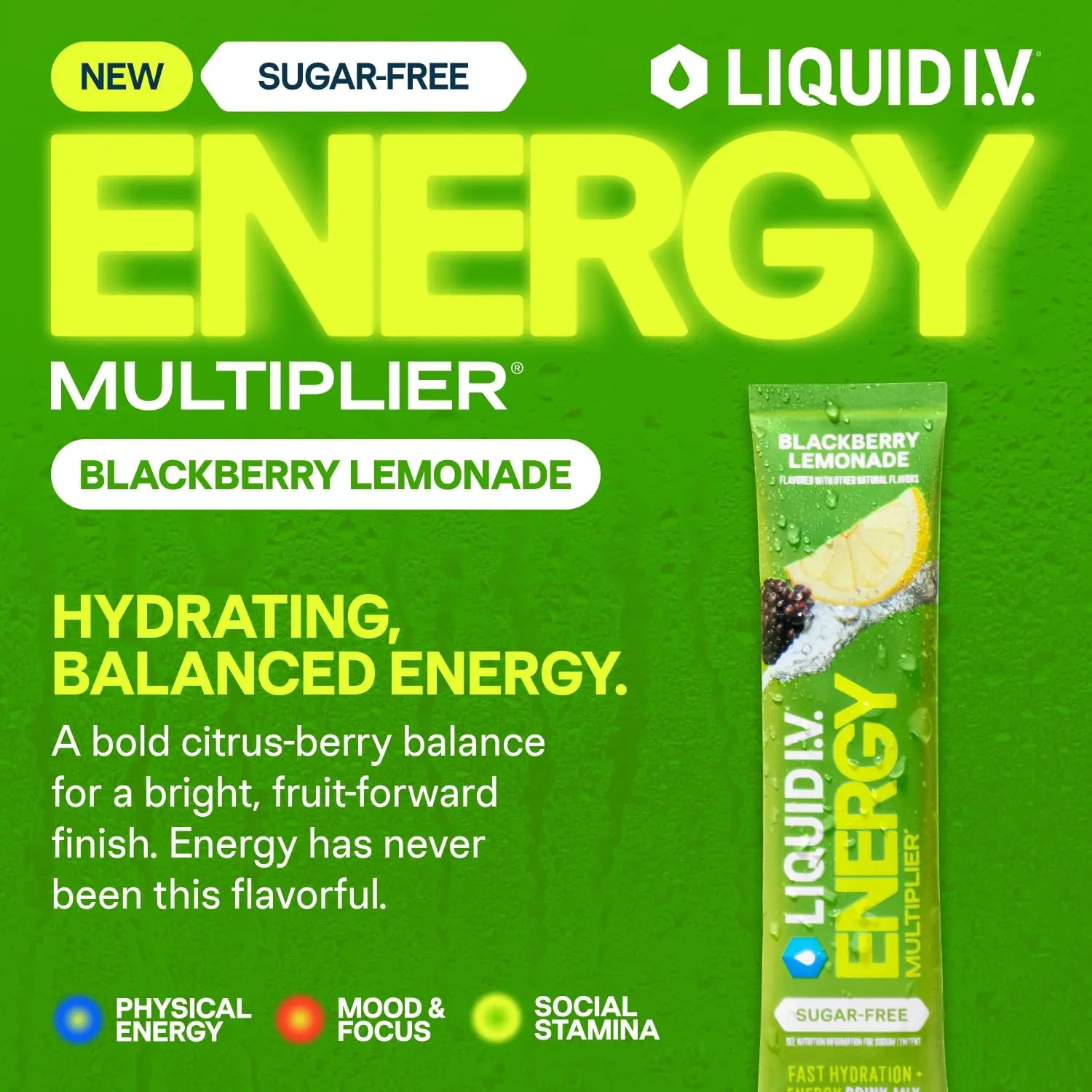 Liquid I.V.® Hydration Multiplier Sugar-Free + Energy - Blackberry Lemonade | Electrolyte Powder Drink Mix | 1 Pack (14 Servings) Liquid I.V. Au supplements
