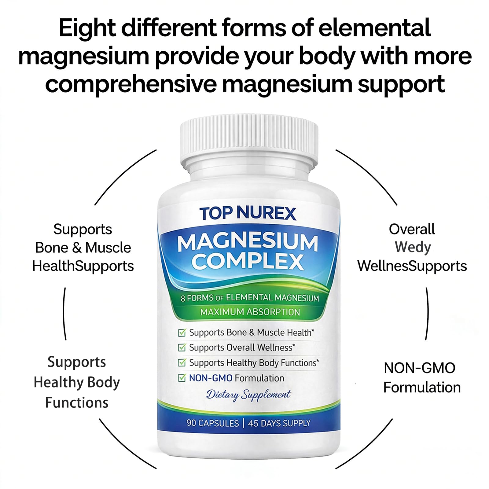 Top Nurex Magnesium Complex 1000 mg, 8-Source Magnesium Blend with Glycinate, Citrate, Malate & Taurate, Vegan Formula, Non-GMO, 90 Capsules Top Nurex Au supplements