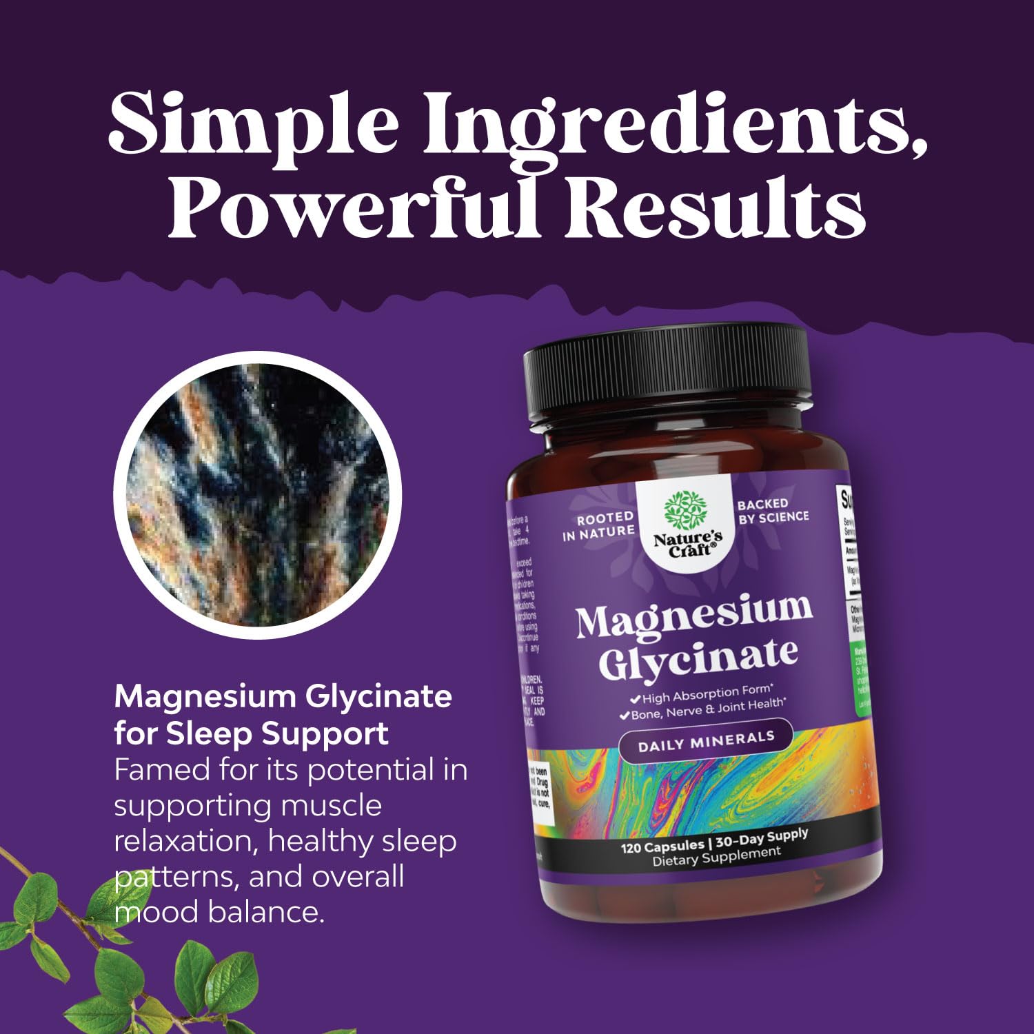 Pure Magnesium Glycinate Supplement 500mg - Magnesium for Sleep and Rest Capsules for Men & Women - Unflavored Vegan High Absorption Pills for Relaxation Support - 120 Count Natures Craft Au supplements