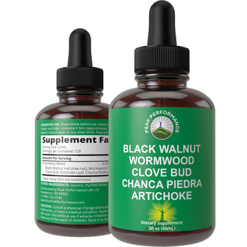 Wormwood Black Walnut Clove Cleanse for Humans. Elimination Detox + Intestinal Support Liquid Tincture Supplement for Adults and Kids. with Artichoke and Chanca Piedra for Additional Benefits Peak Performance Au supplements