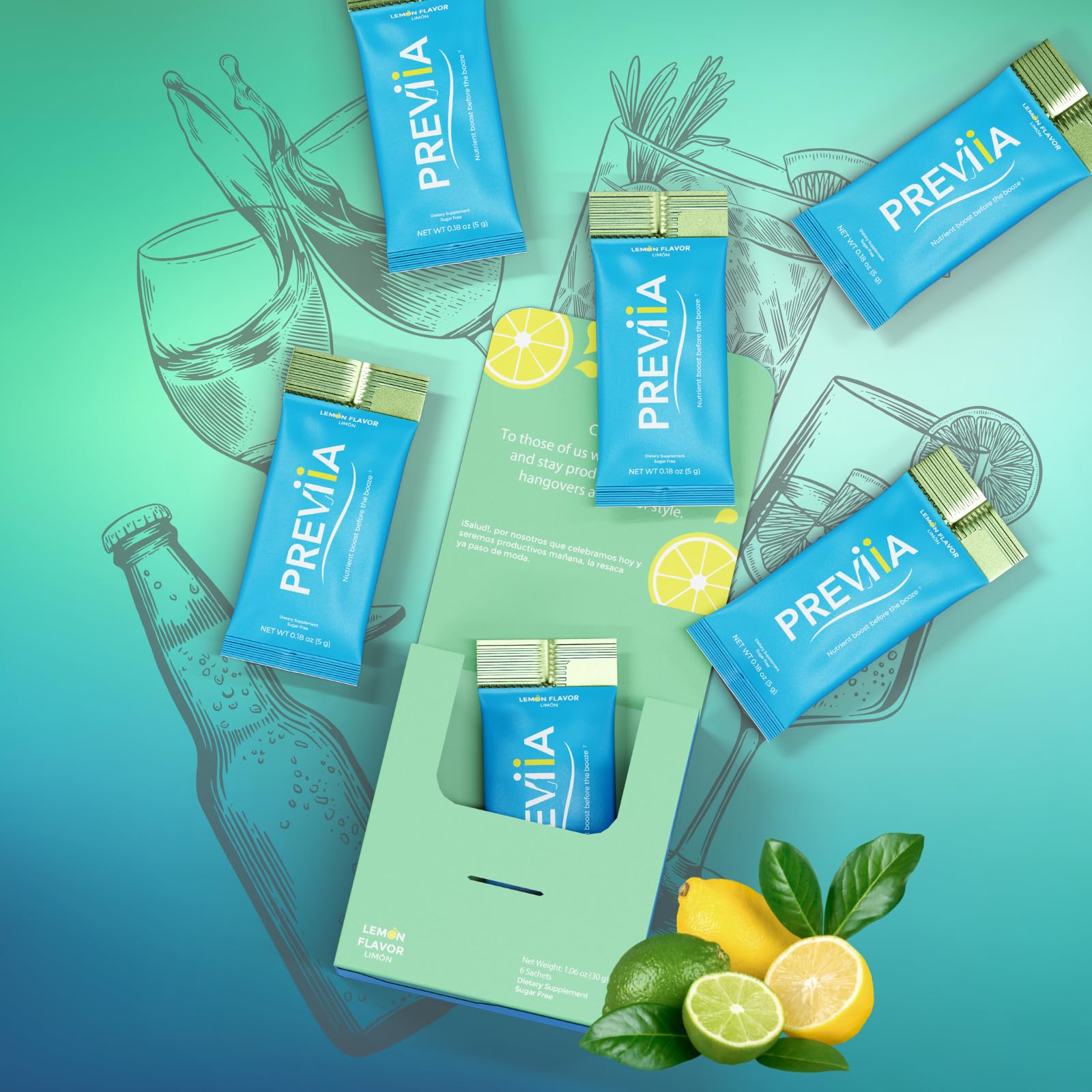 Previia – Pre-Drink Supplement | Nutrients Before Social Drinking | Cysteine, Choline, B-Complex, Magnesium, VIT C | Lemon Flavor | Soluble Drink | 6 Doses | Feel Better After Drinking Previia Au supplements