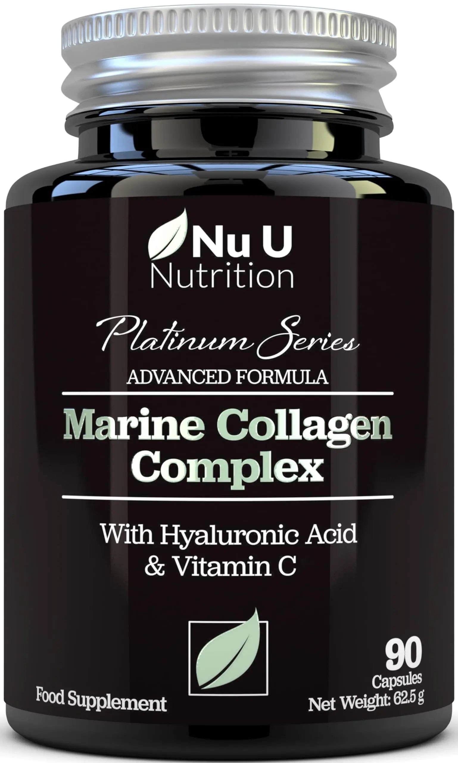 Marine Collagen with Hyaluronic Acid, Vitamin C - 90 Hydrolysed Capsules (not Tablets Nu U Nutrition Au supplements