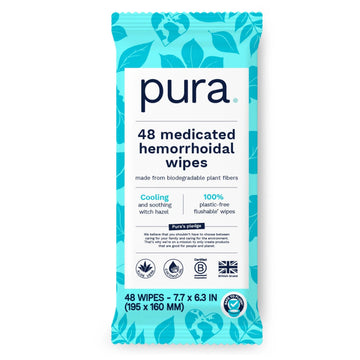 Pura Flushable Hemorrhoid Wipes XL, 48 Count, Medicated with Cooling Witch Hazel, Aloe & Coconut Oil, Fast Relief, Fragrance-Free, 100% Plastic-Free Pura Au supplements