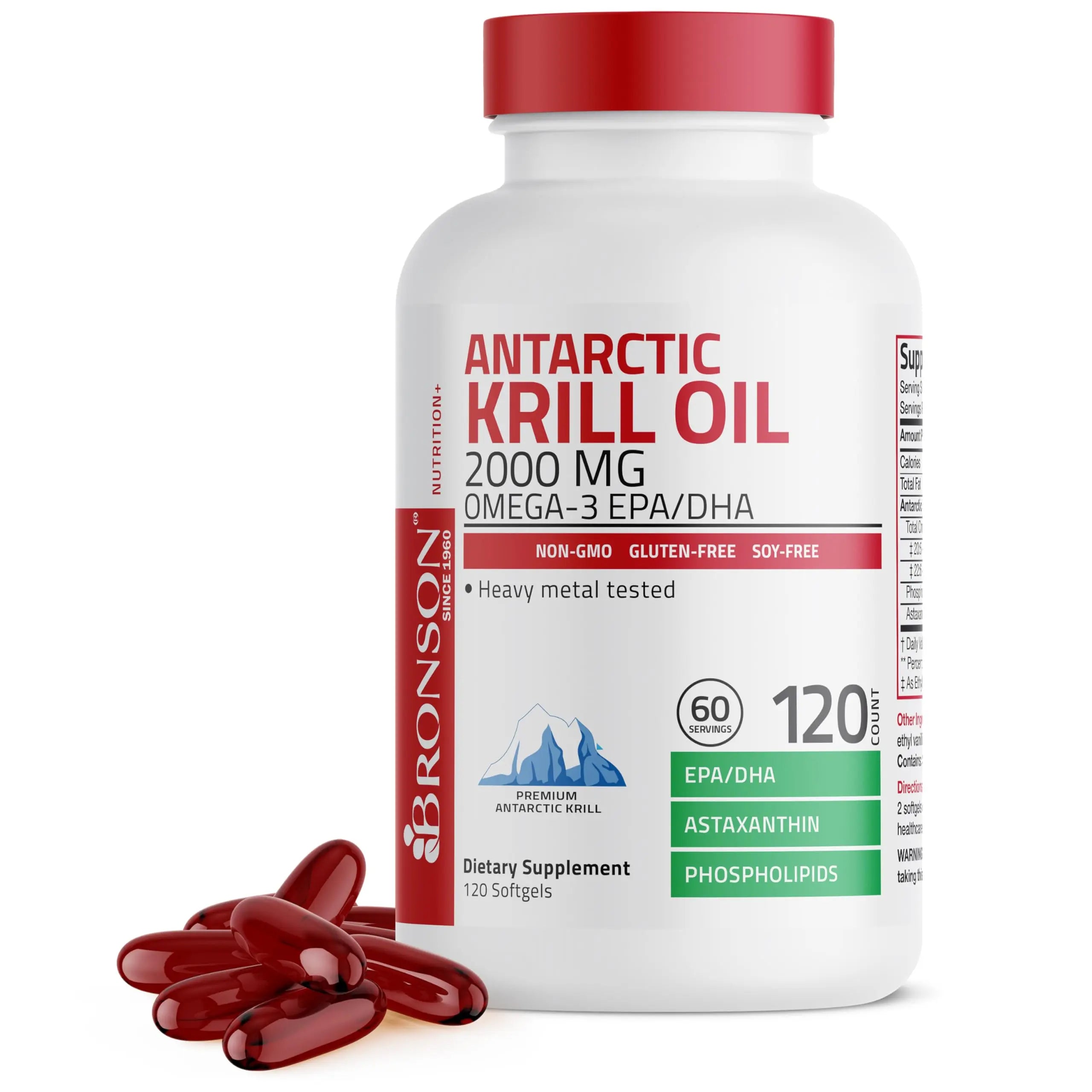 Bronson Antarctic Krill Oil 2000 mg with Omega-3s EPA, DHA, Astaxanthin and Phospholipids 120 Softgels (60 Servings) Bronson Au supplements
