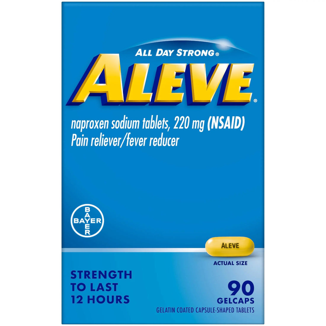 Aleve Pain Reliever & Fever Reducer Gelcaps, Naproxen Sodium, Headache and Back and Body Pain Relief Medicine, for Adults and Children Ages 12 and Up, 90 Count Aleve Au supplements